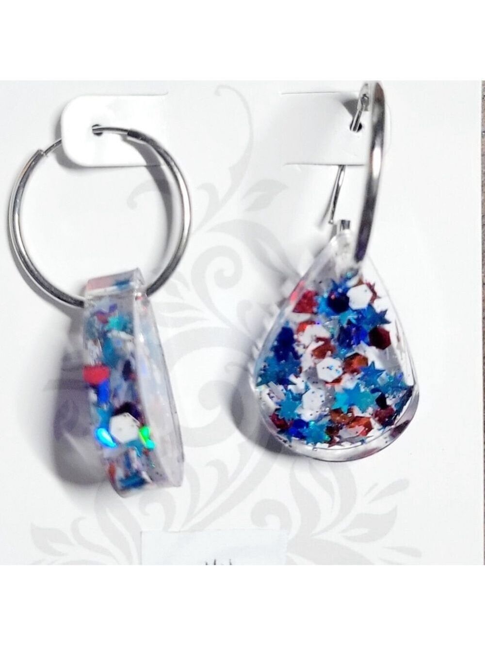 Patriotic 4th of July Red White and Blue Teardrop Earrings - Picture 4 of 6